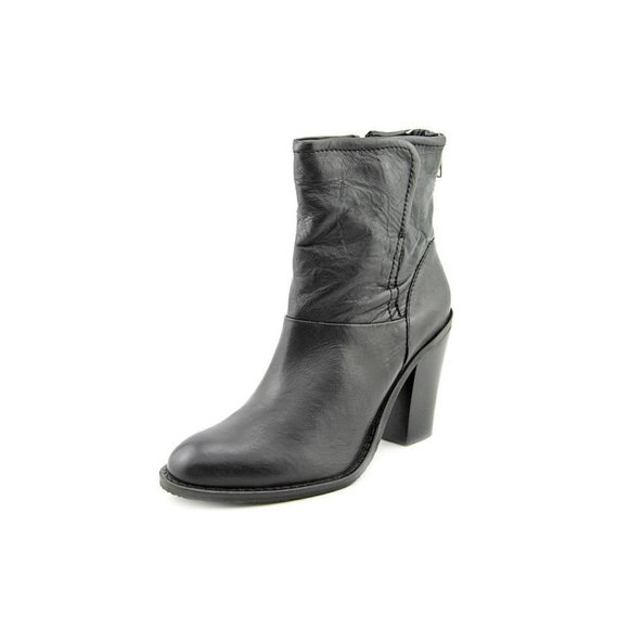 Steve Madden Earla Black Leather Chunky Heel Ankle Boots/Booties - Picture 8 of 8